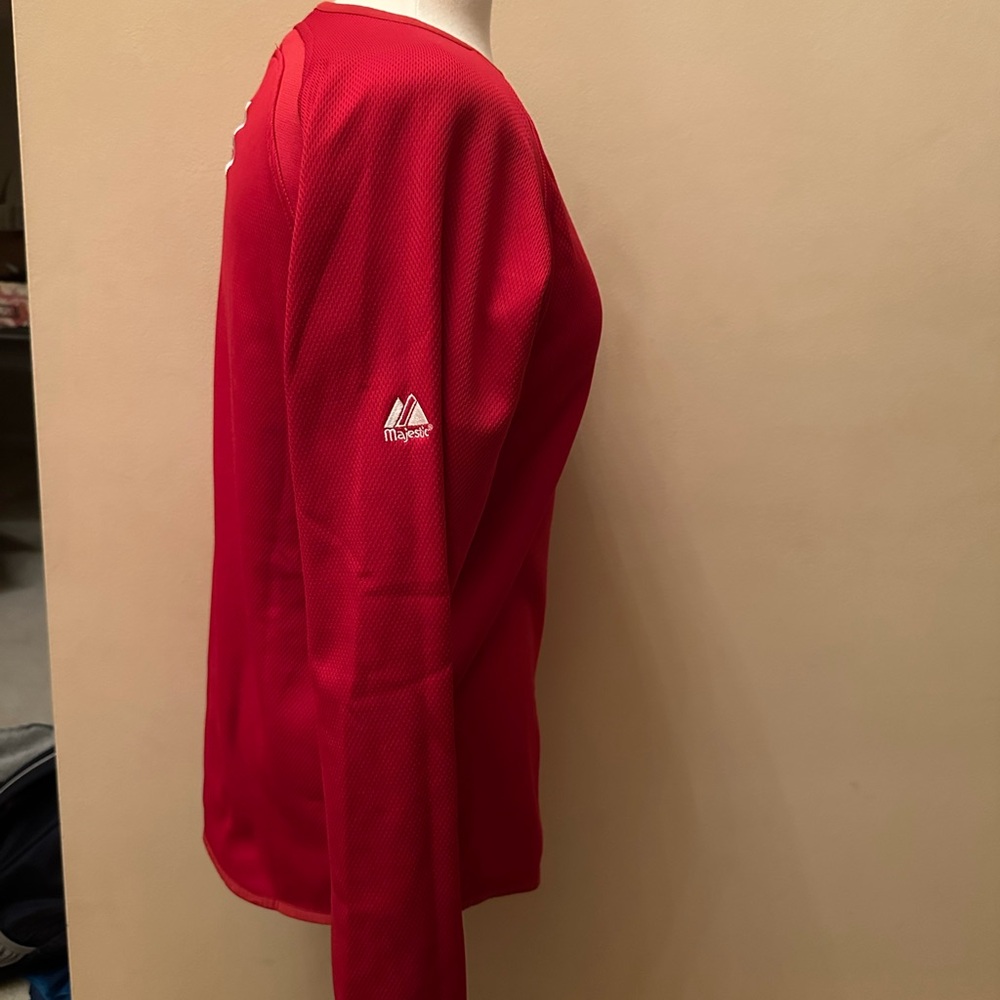 Vintage Majestic Therma Red Long Sleeve Shirt with Cardinal Emblem - Picture 4 of 6